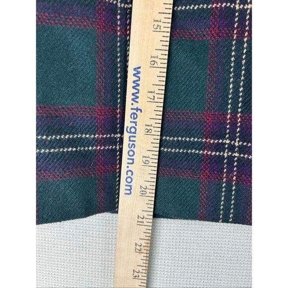 Preppy Wool Plaid Wrap Skirt Green Burgundy Tartan Mini - Picture 7 of 9